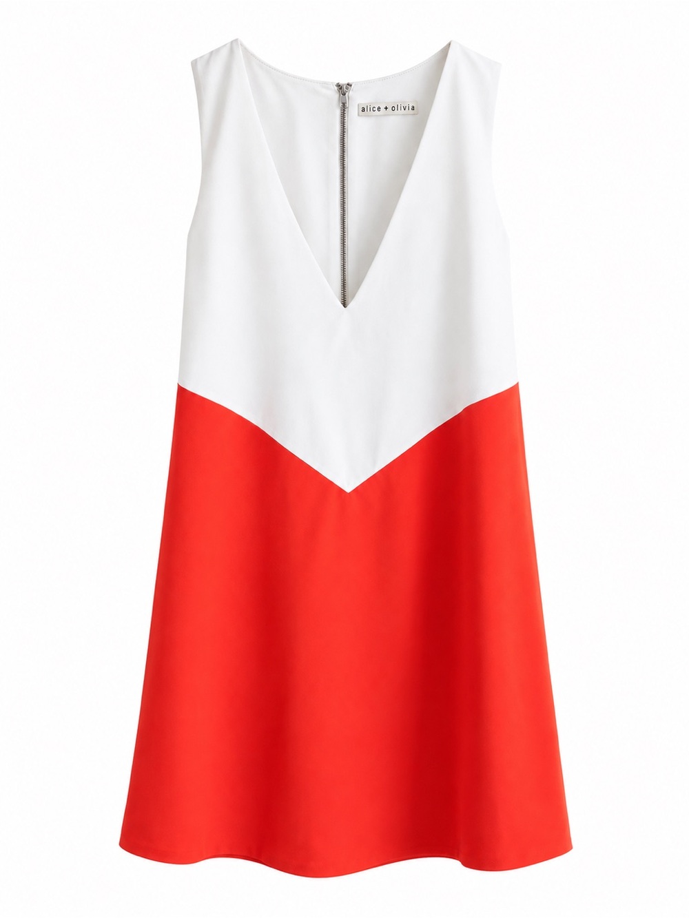 Alice + Olivia White & Orange Colorblock Open-Back Dress Size S
